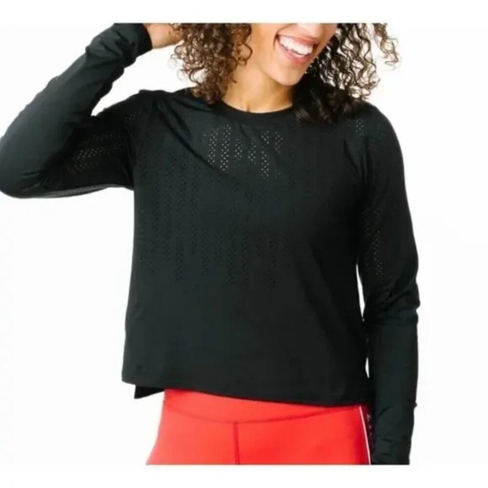 Zyia Black Chillcicle Crop Long Sleeve T RC Size L -NWT